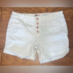 SO Girl|Size 16|White Jean Shorts|Mid Rise|Adjustable Waist|Distressed|Buttons